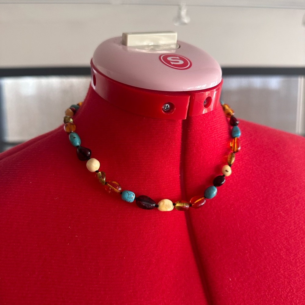 Genuine gemstone bead 18”  Necklace amber turquoise Beautiful